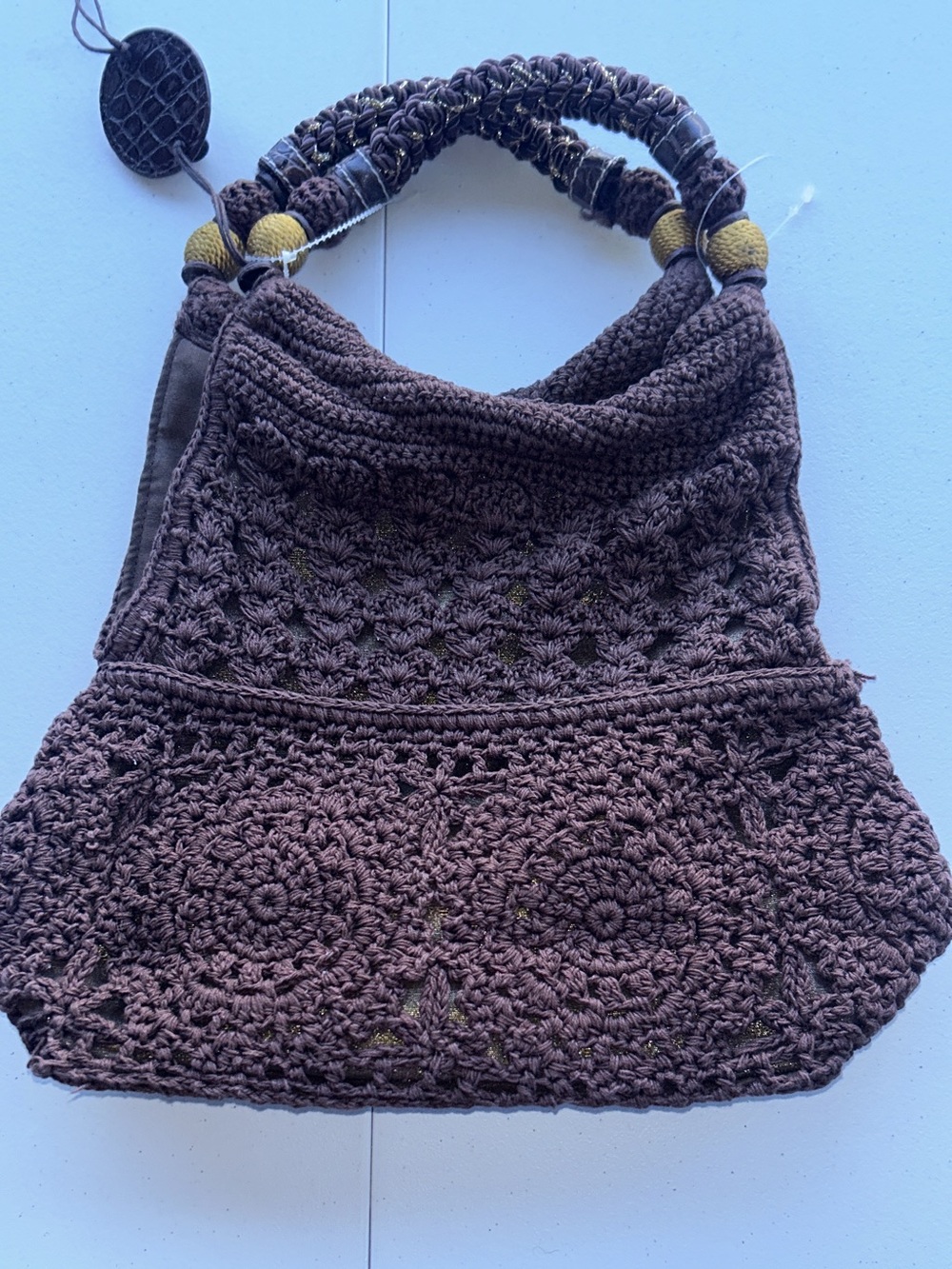Vintage Liz Claiborne Brown Crochet Top Handle Bag - Boho Y2K